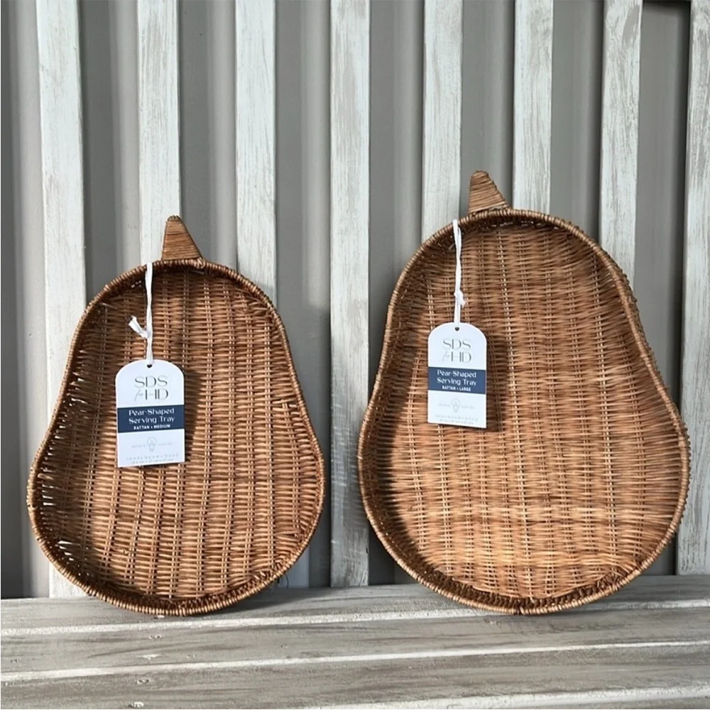 Pear Shaped Rattan Serving Tray 🌿🆕🌿 Medium 1.8x10.6x14.6 & Large 2x12.2x16.5”